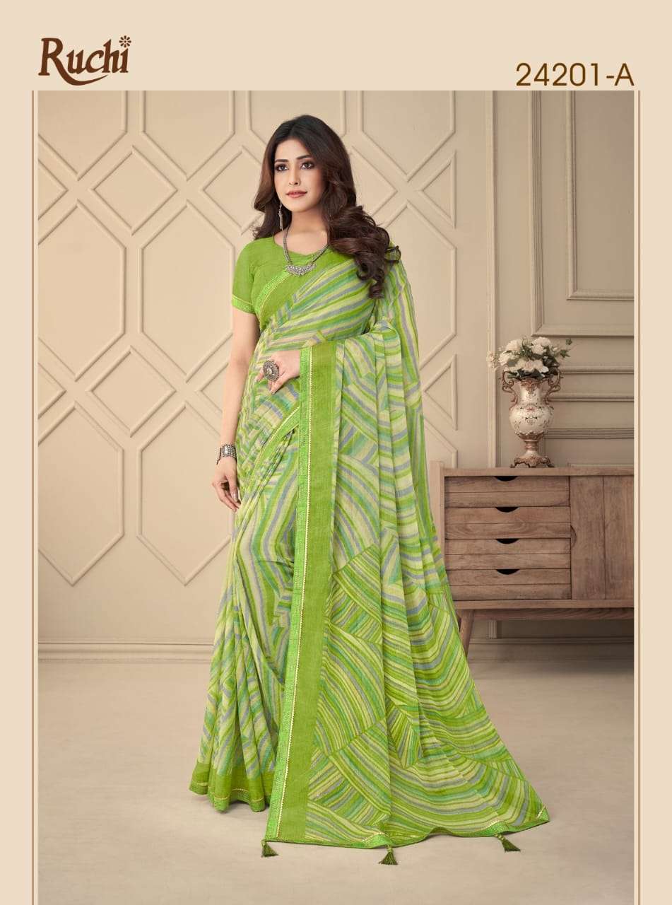 Ruchi Vanilla Fancy Printed Chiffon Saree Wholesale catalog