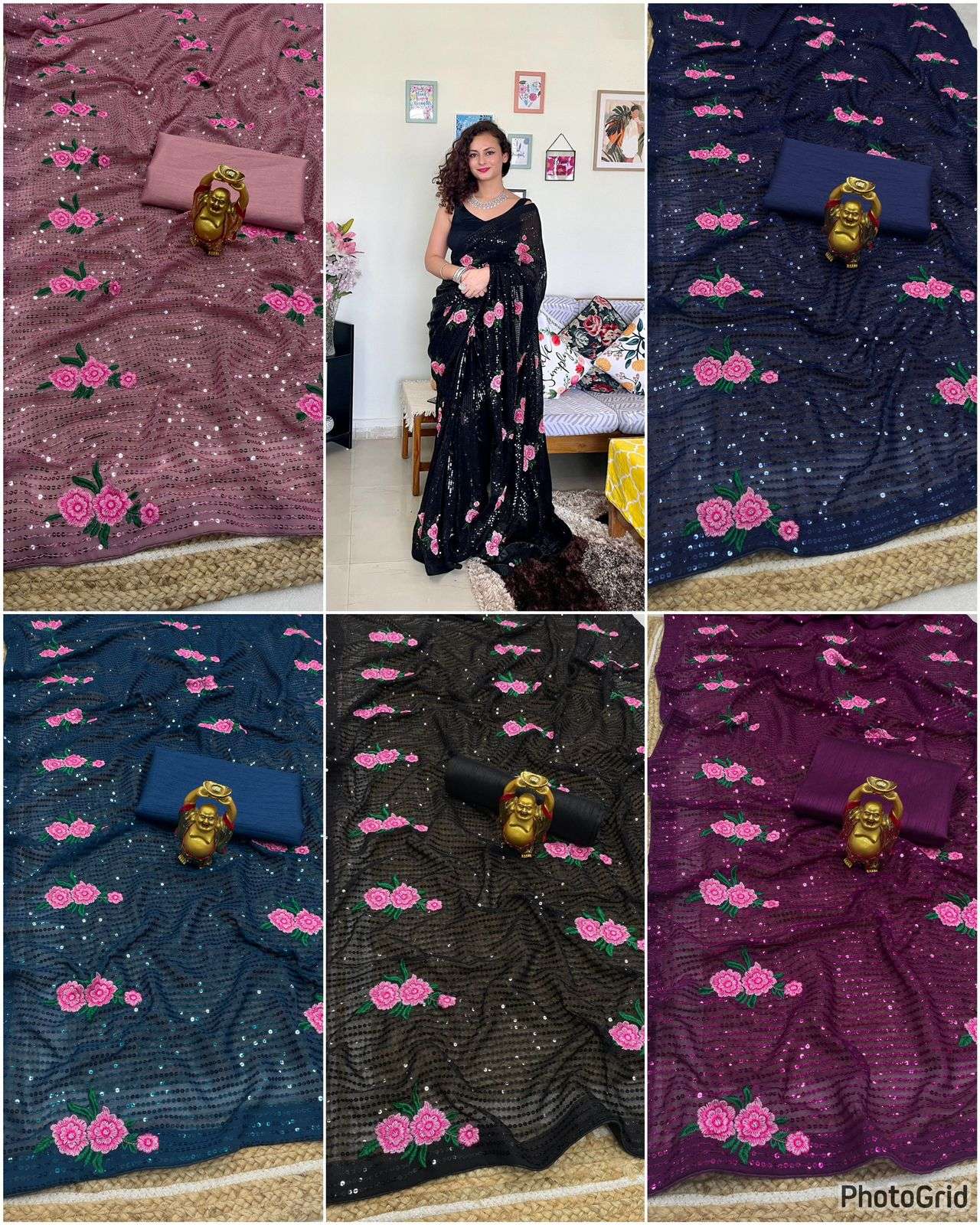 Santi 352 Designer Sequence Georgette Saree Wholesale catalog
