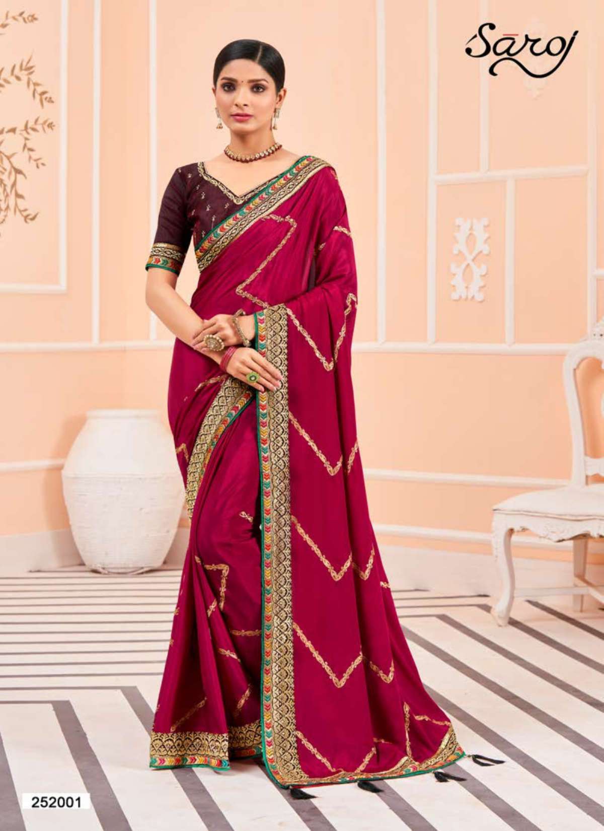 Saroj Cherry Silk Embroidery Designer Saree Wholesale catalog