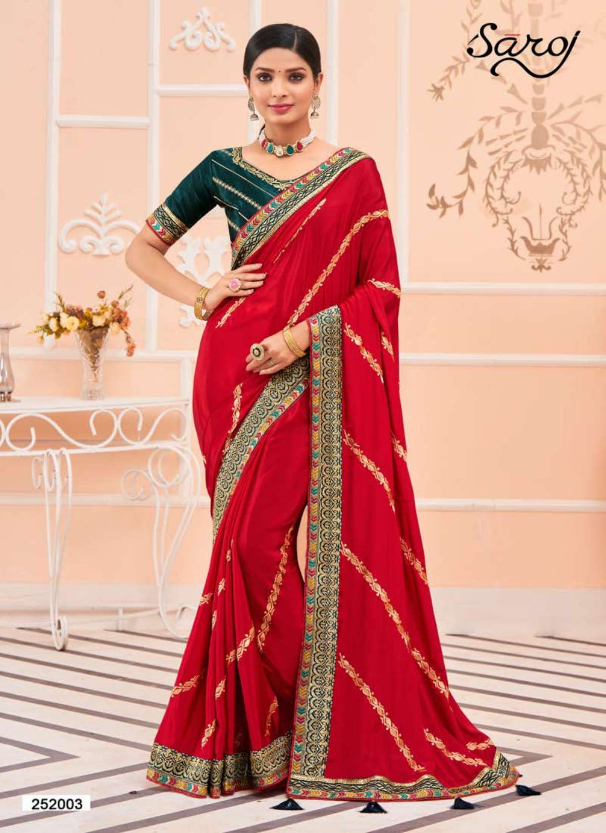 Saroj Cherry Silk Embroidery Designer Saree Wholesale catalog