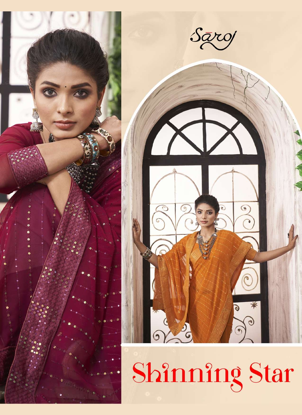 Saroj Shinning star Designer Georgette Saree Wholesale catalog