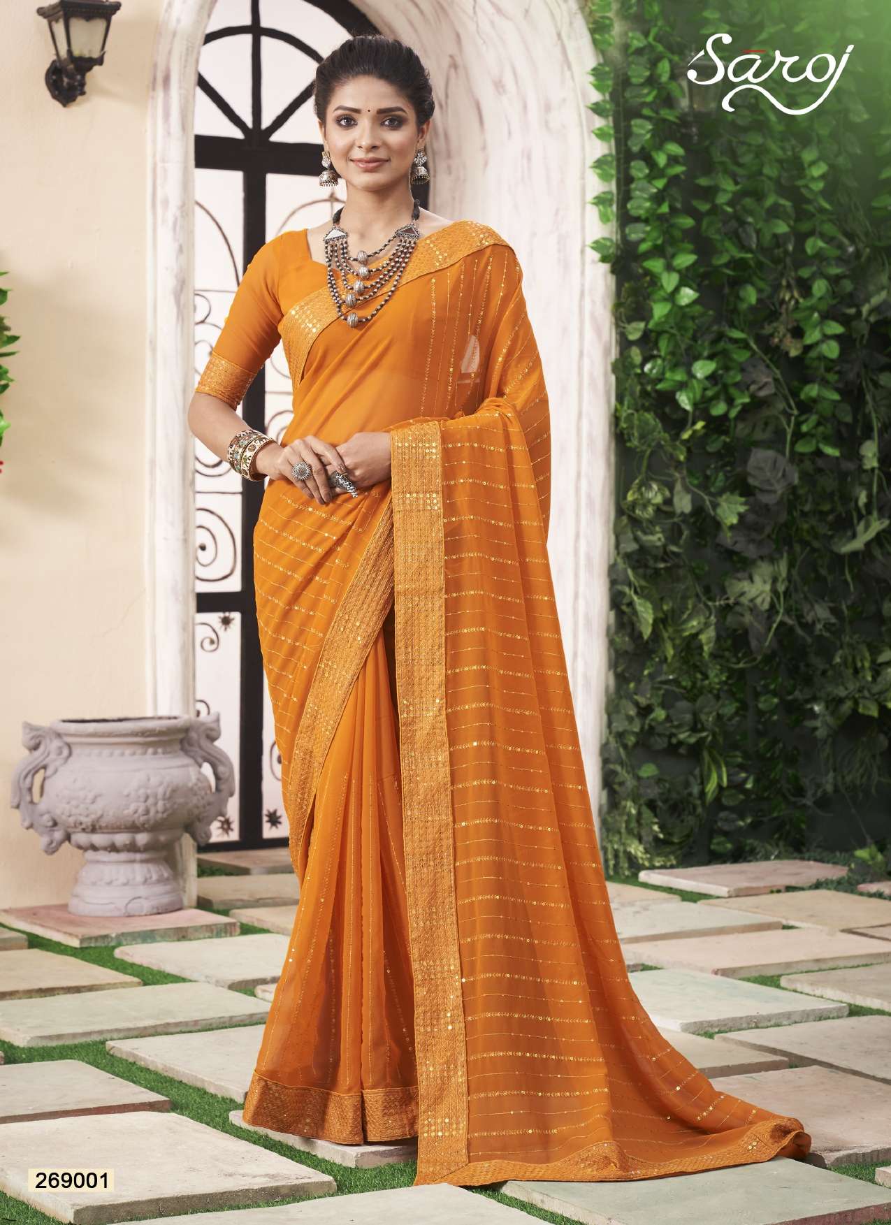 Saroj Shinning star Designer Georgette Saree Wholesale catalog