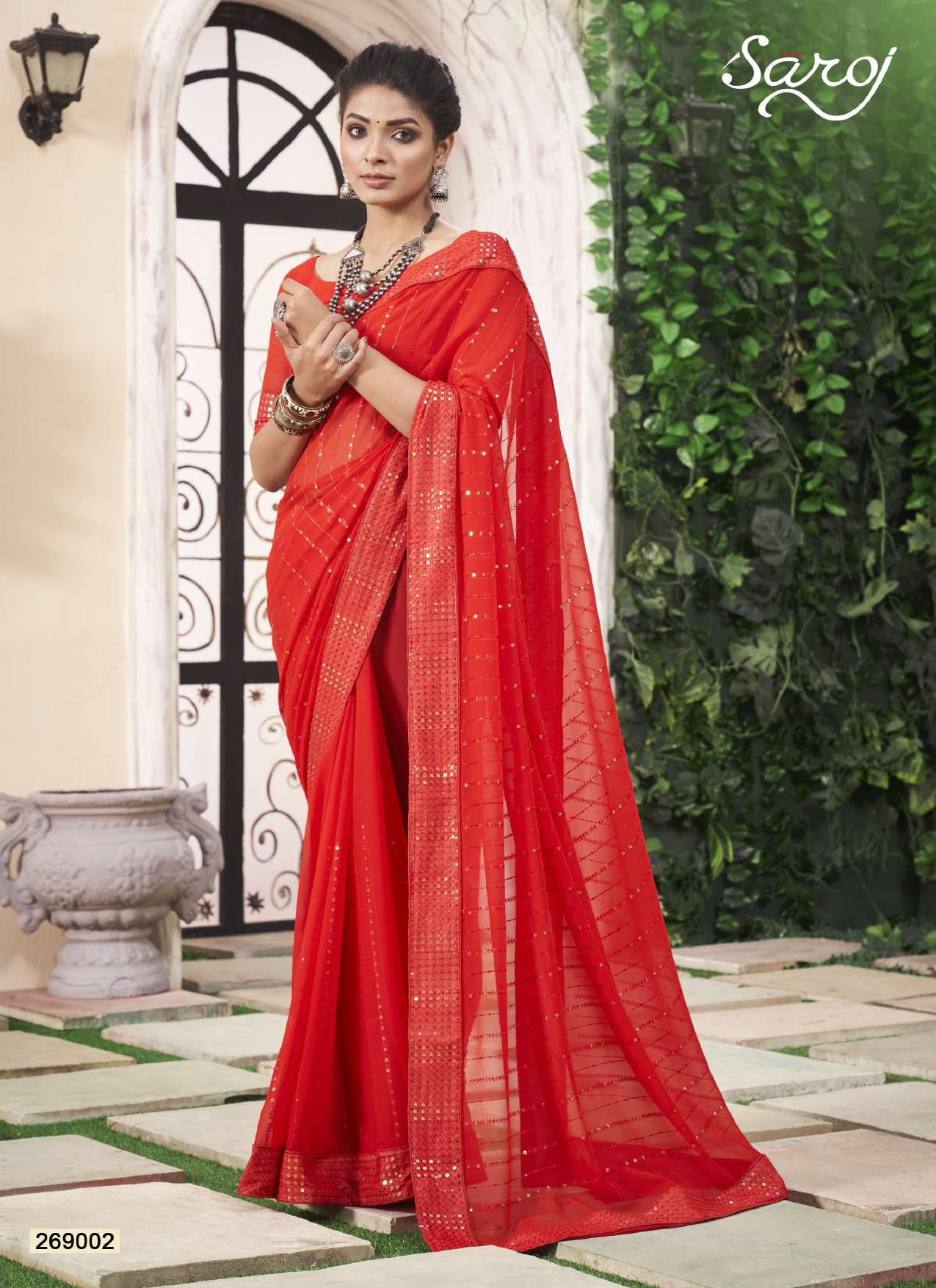 Saroj Shinning star Designer Georgette Saree Wholesale catalog