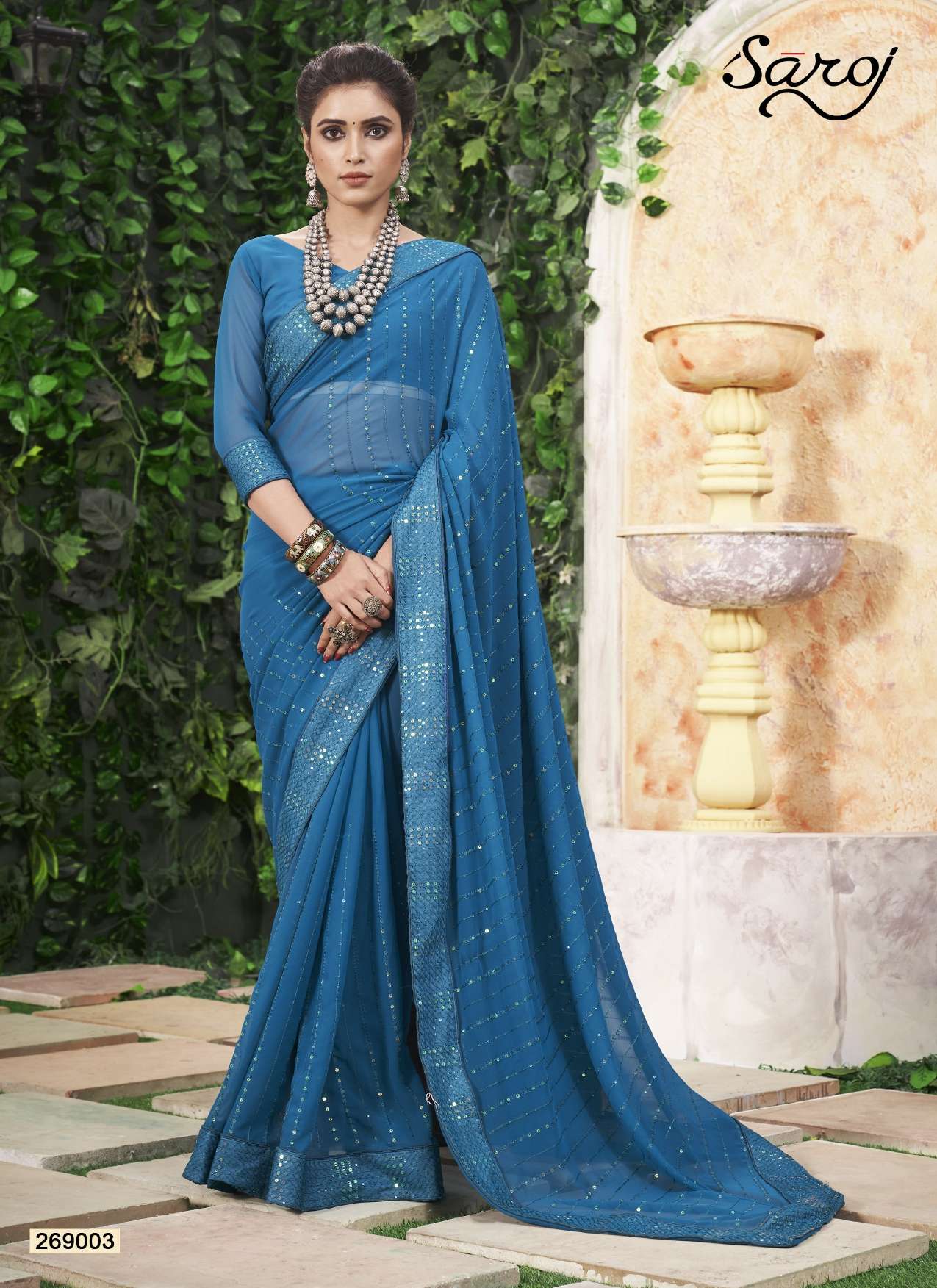 Saroj Shinning star Designer Georgette Saree Wholesale catalog
