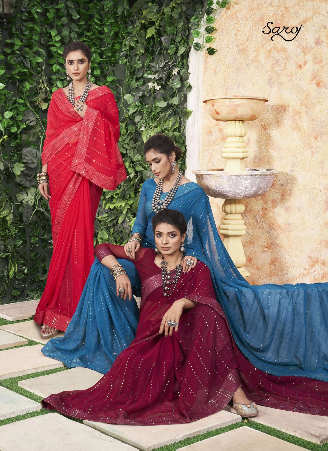 Saroj Shinning star Designer Georgette Saree Wholesale catalog