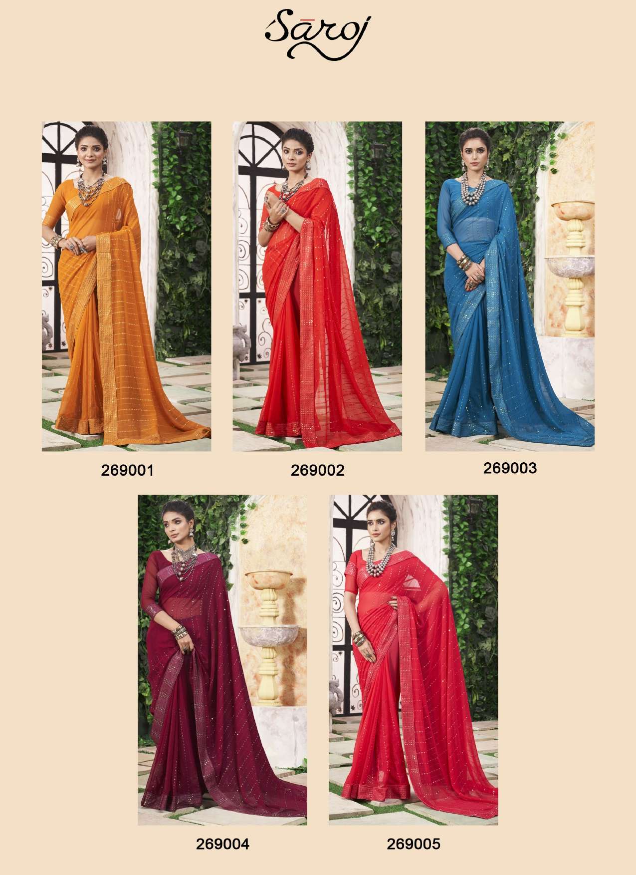 Saroj Shinning star Designer Georgette Saree Wholesale catalog