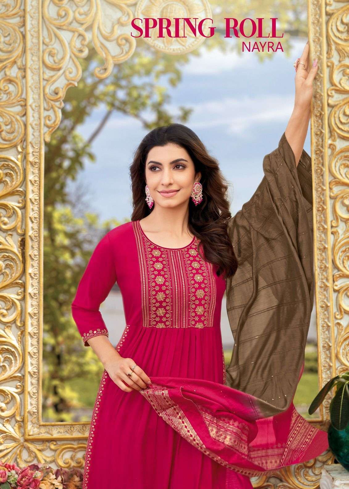 SPRING  ROLL NAYRA CUT VISCOS SILK WITH FANCY NACK WORK & SIDE LACE WORK Wholesale catalog