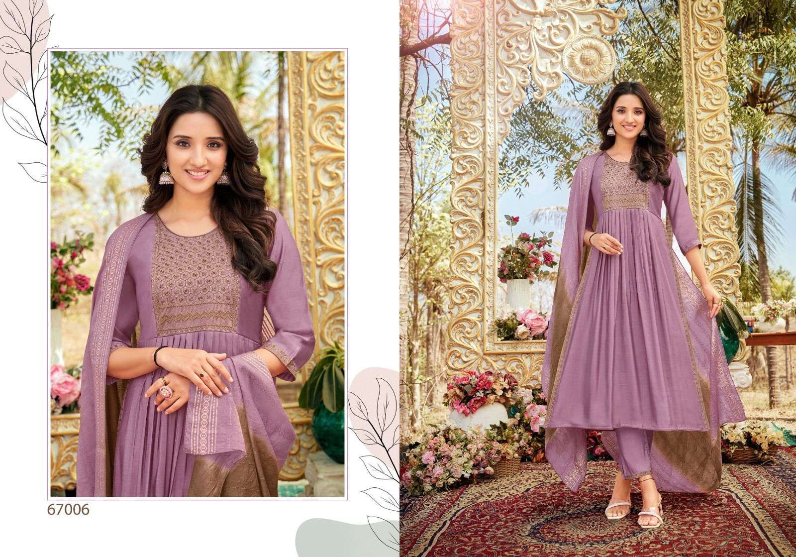SPRING  ROLL NAYRA CUT VISCOS SILK WITH FANCY NACK WORK & SIDE LACE WORK Wholesale catalog