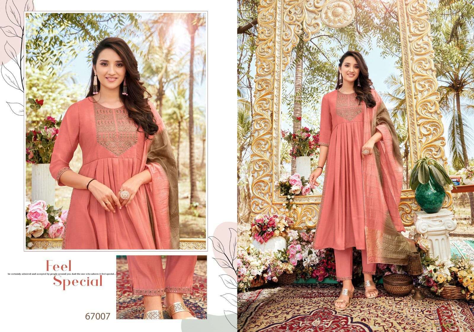 SPRING  ROLL NAYRA CUT VISCOS SILK WITH FANCY NACK WORK & SIDE LACE WORK Wholesale catalog