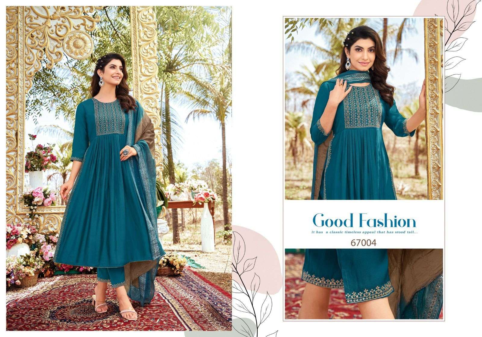 SPRING  ROLL NAYRA CUT VISCOS SILK WITH FANCY NACK WORK & SIDE LACE WORK Wholesale catalog