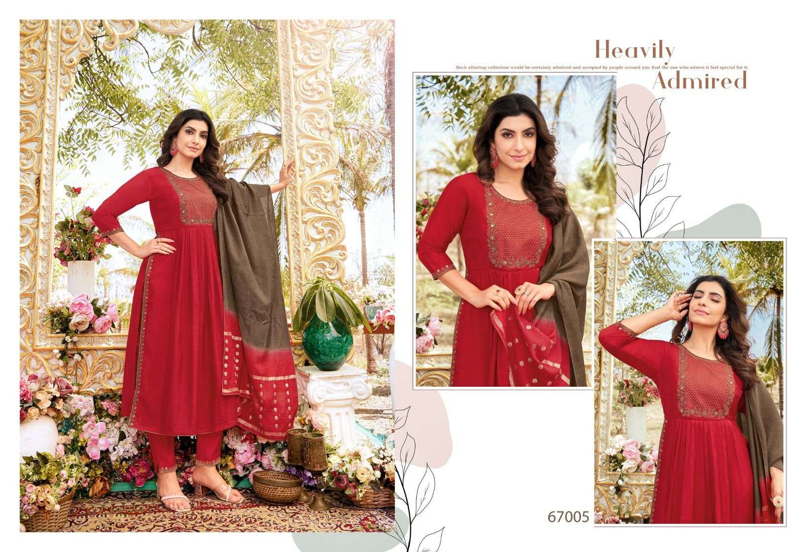 SPRING  ROLL NAYRA CUT VISCOS SILK WITH FANCY NACK WORK & SIDE LACE WORK Wholesale catalog