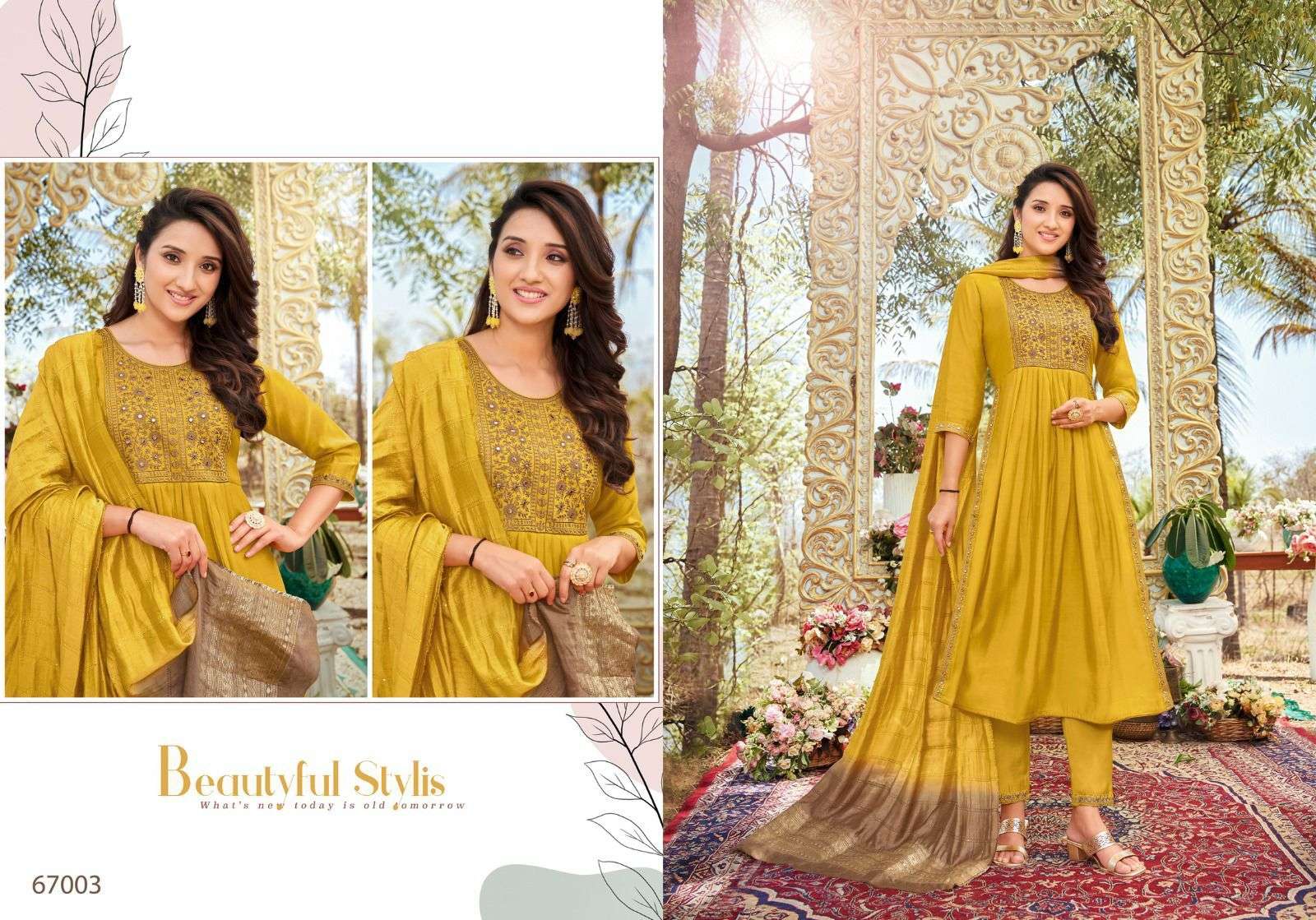 SPRING  ROLL NAYRA CUT VISCOS SILK WITH FANCY NACK WORK & SIDE LACE WORK Wholesale catalog