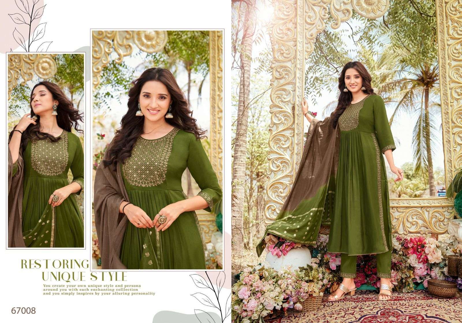 SPRING  ROLL NAYRA CUT VISCOS SILK WITH FANCY NACK WORK & SIDE LACE WORK Wholesale catalog