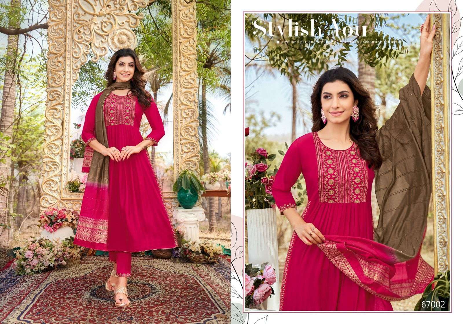 SPRING  ROLL NAYRA CUT VISCOS SILK WITH FANCY NACK WORK & SIDE LACE WORK Wholesale catalog