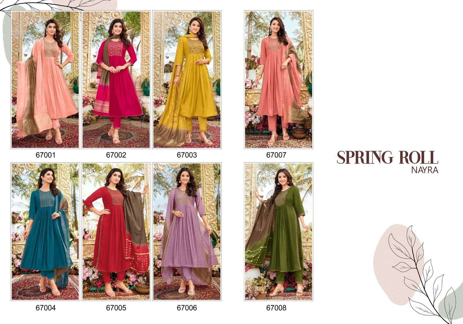 SPRING  ROLL NAYRA CUT VISCOS SILK WITH FANCY NACK WORK & SIDE LACE WORK Wholesale catalog
