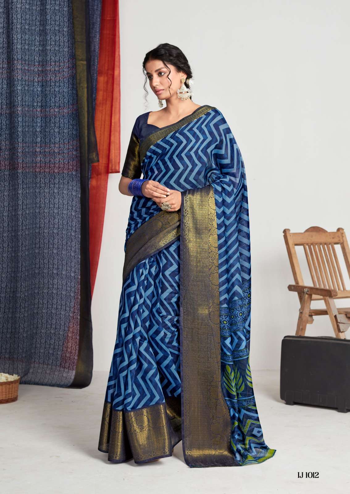 Sr Indigo Jaquard Casual Chanderi Silk Saree Wholesale catalog