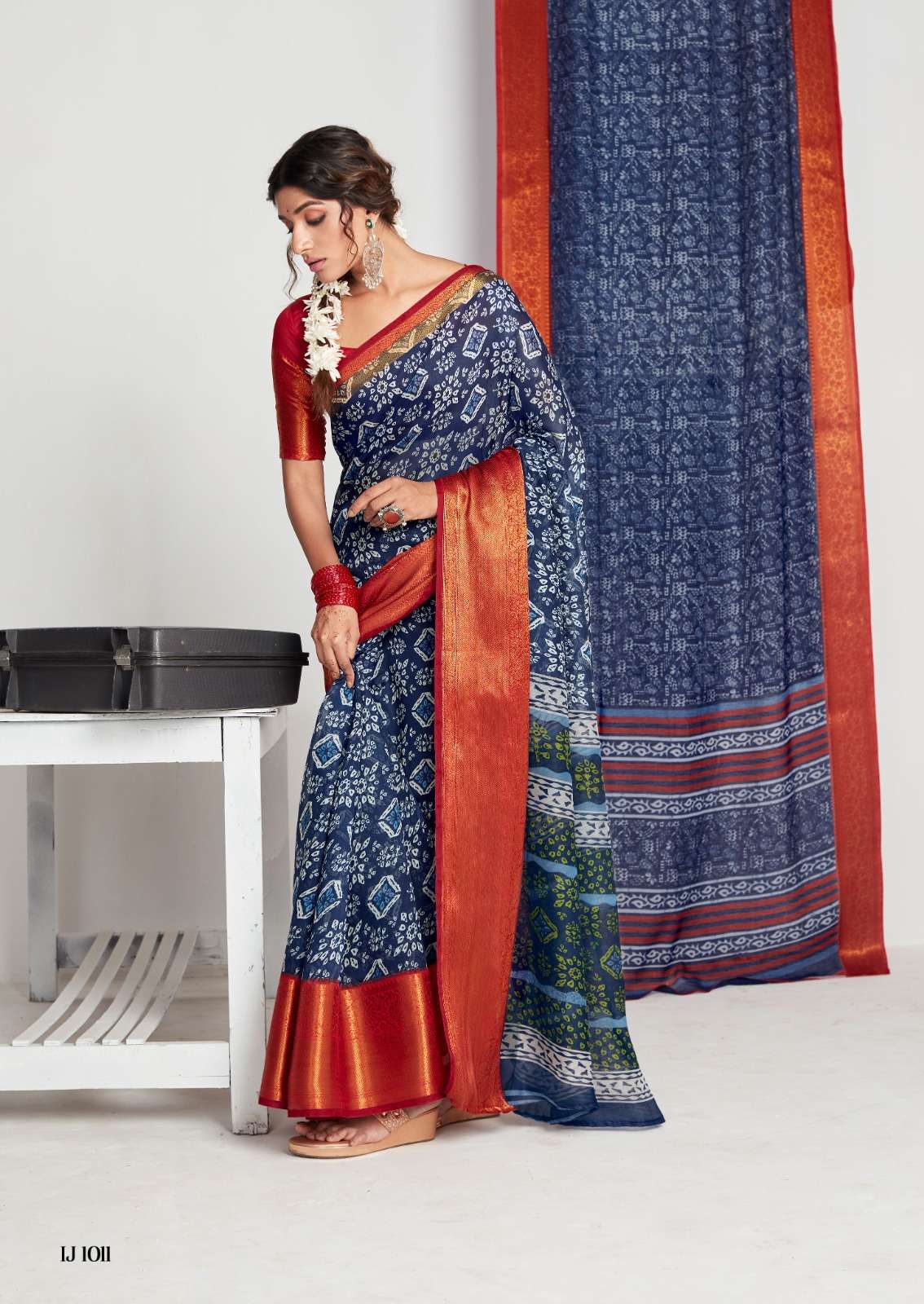 Sr Indigo Jaquard Casual Chanderi Silk Saree Wholesale catalog