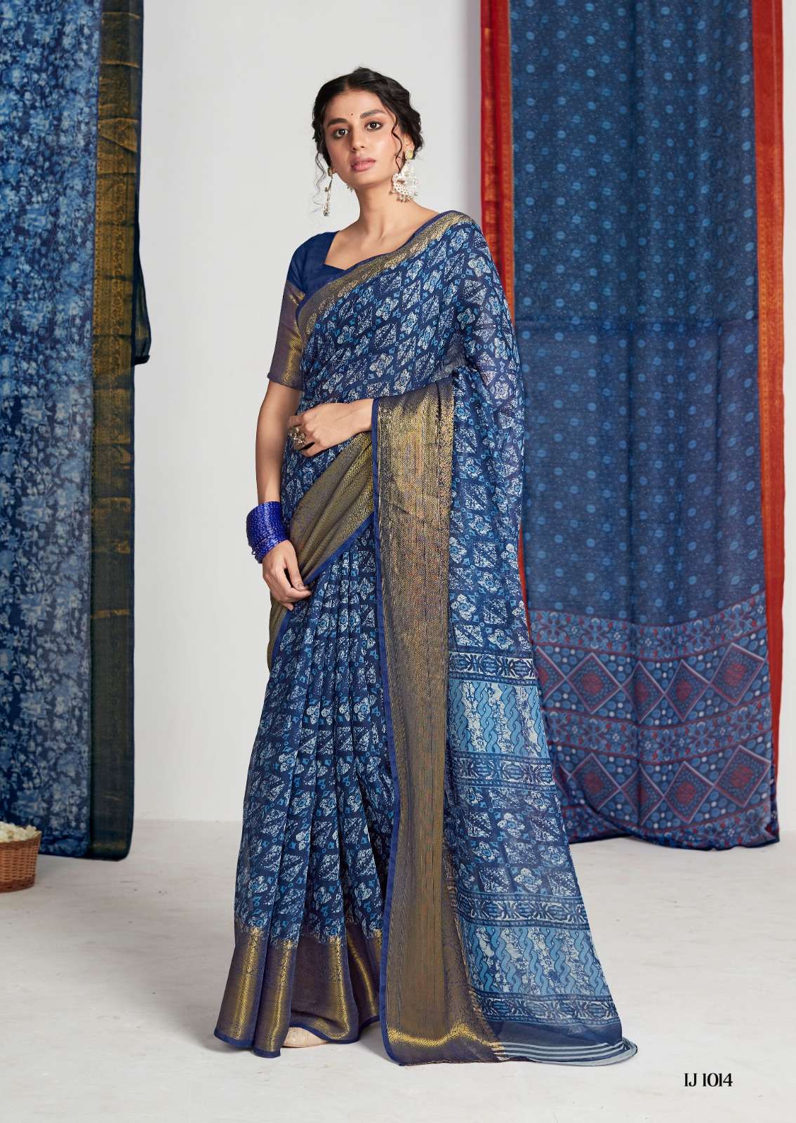 Sr Indigo Jaquard Casual Chanderi Silk Saree Wholesale catalog
