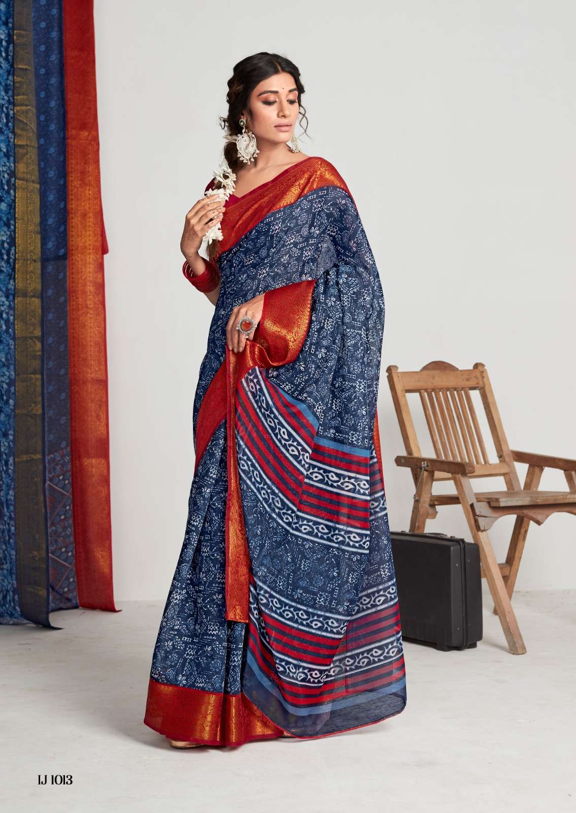 Sr Indigo Jaquard Casual Chanderi Silk Saree Wholesale catalog