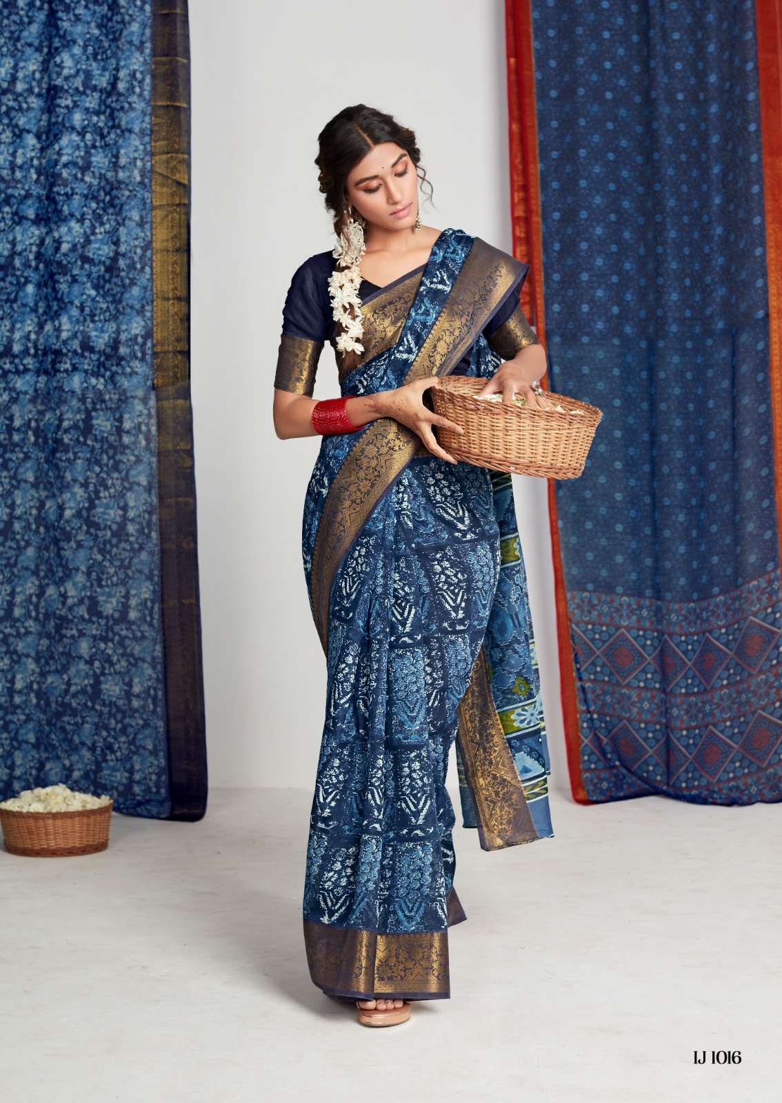 Sr Indigo Jaquard Casual Chanderi Silk Saree Wholesale catalog