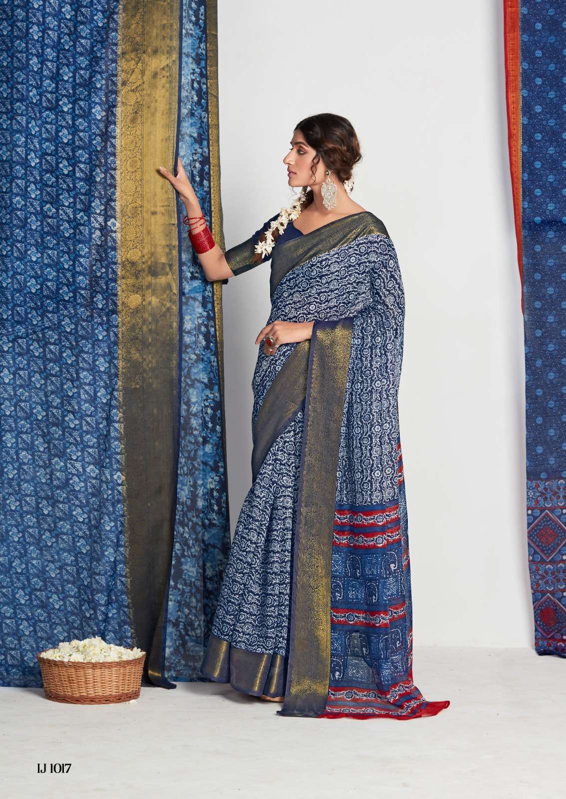 Sr Indigo Jaquard Casual Chanderi Silk Saree Wholesale catalog