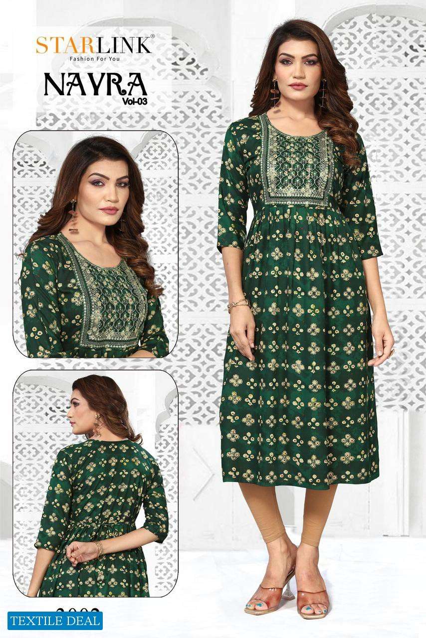 Starlink Nayra Vol-3 Naira Cut With Embroidery Patch Kurtis Wholesale catalog