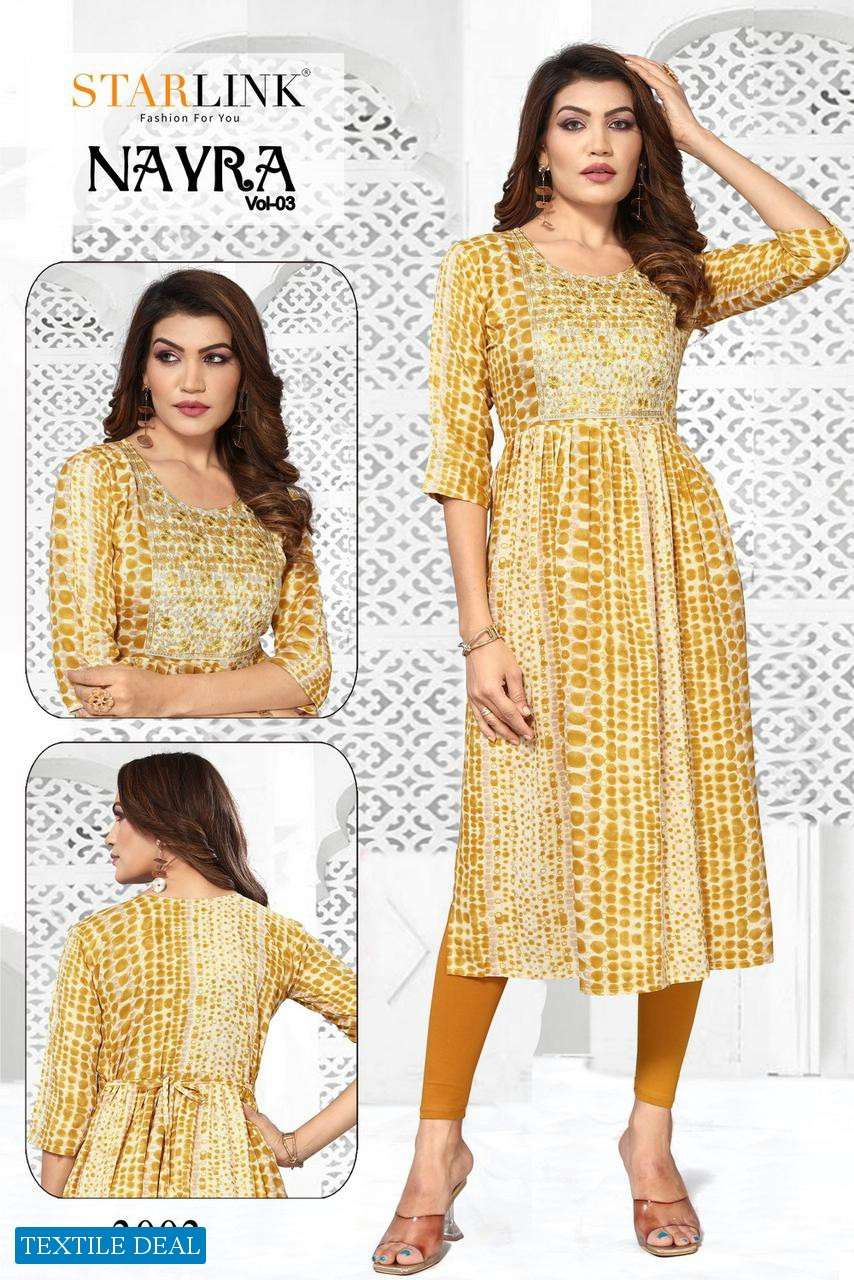 Starlink Nayra Vol-3 Naira Cut With Embroidery Patch Kurtis Wholesale catalog