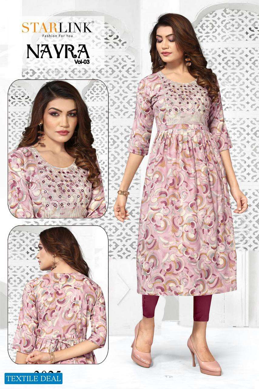 Starlink Nayra Vol-3 Naira Cut With Embroidery Patch Kurtis Wholesale catalog