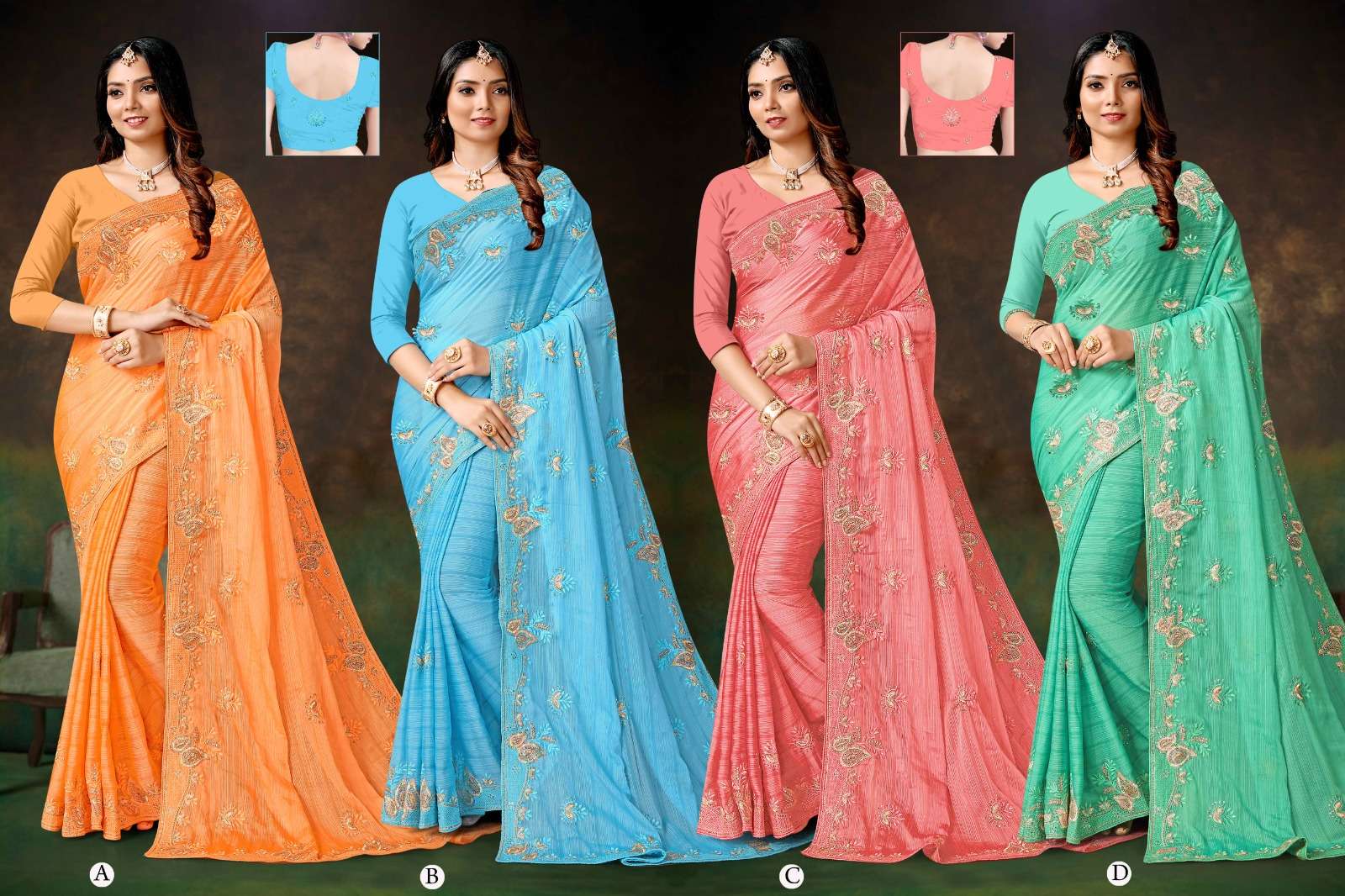TRIVENI BY RONISHA SAREE FANCY FABRICS EMBROIDERY WORKED AND STONE WORK DESIGNER SAREE