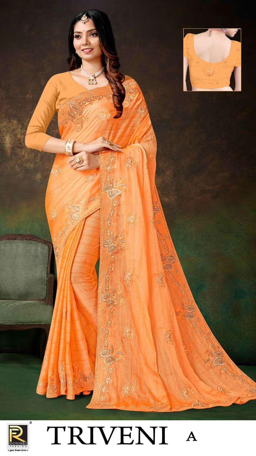 TRIVENI BY RONISHA SAREE FANCY FABRICS EMBROIDERY WORKED AND STONE WORK DESIGNER SAREE
