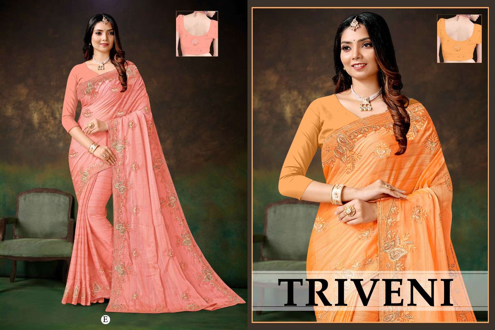 TRIVENI BY RONISHA SAREE FANCY FABRICS EMBROIDERY WORKED AND STONE WORK DESIGNER SAREE