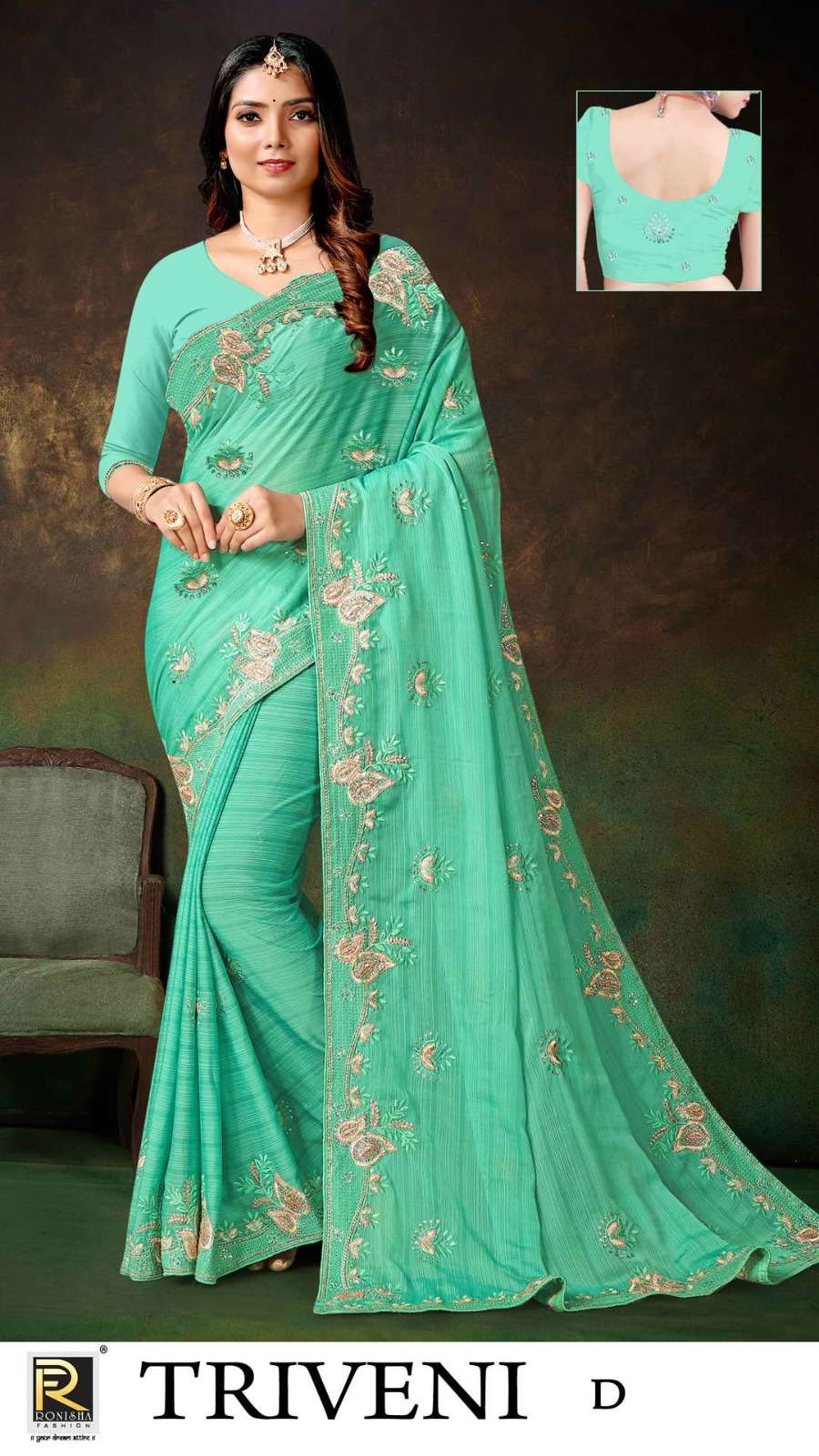 TRIVENI BY RONISHA SAREE FANCY FABRICS EMBROIDERY WORKED AND STONE WORK DESIGNER SAREE