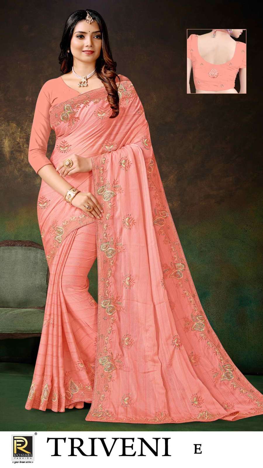 TRIVENI BY RONISHA SAREE FANCY FABRICS EMBROIDERY WORKED AND STONE WORK DESIGNER SAREE