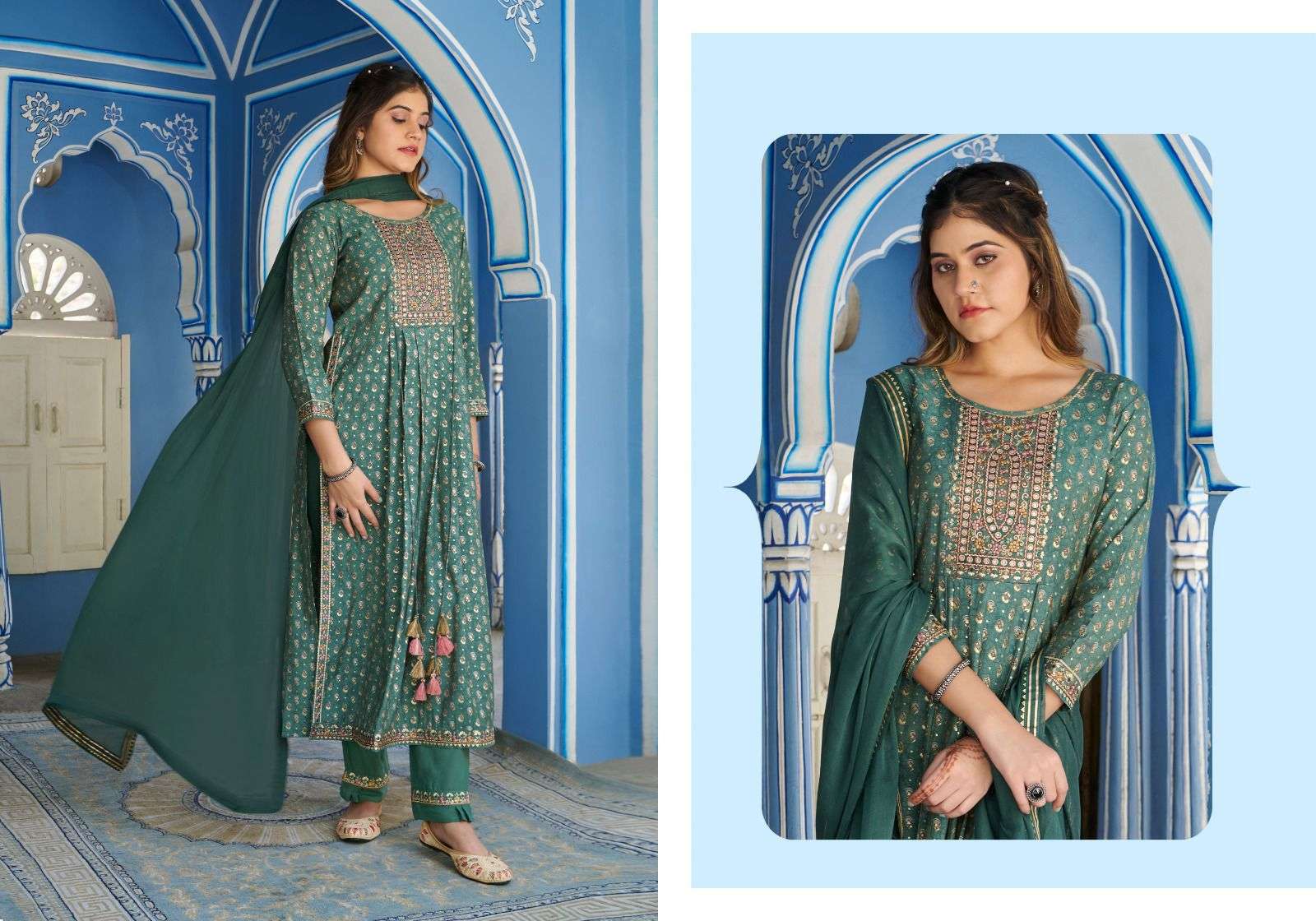 Tulsi Modal Print With Fancy Embrodery Seqonce Work And  NAIRA CUT.Style