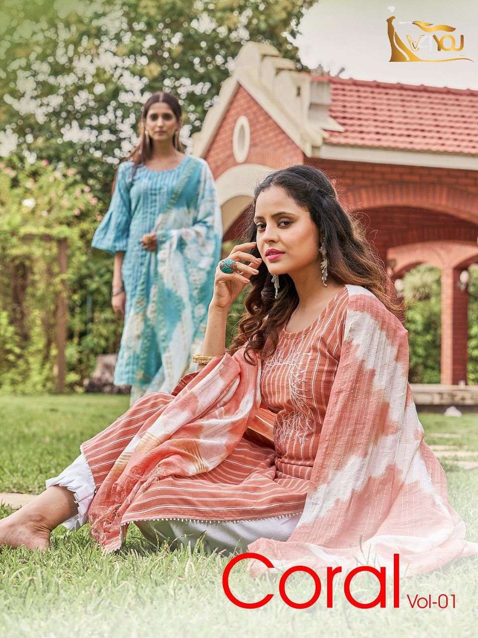 V4YOU Presenting CORAL VOL 1 KURTI PENT WITH DUPATTA Wholesale catalog
