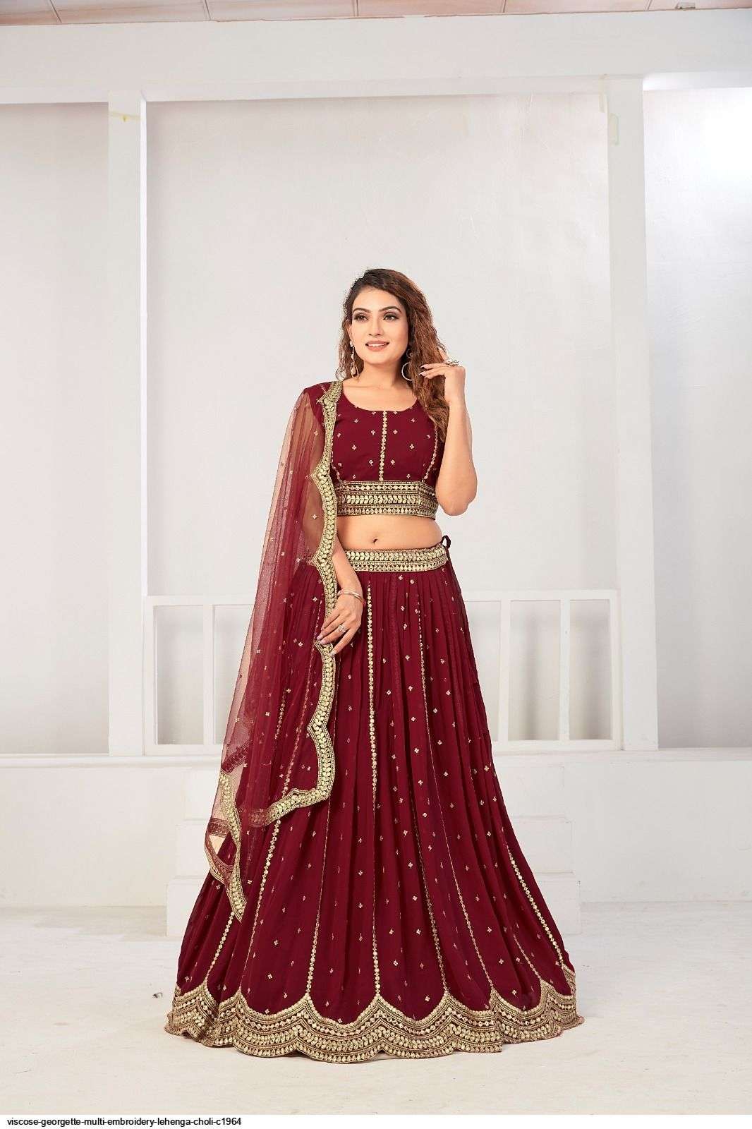 VISCOSE GEORGETTE MULTI EMBROIDERY LEHENGA CHOLI C1964 Wholesale catalog