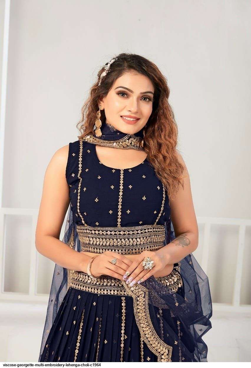 VISCOSE GEORGETTE MULTI EMBROIDERY LEHENGA CHOLI C1964 Wholesale catalog