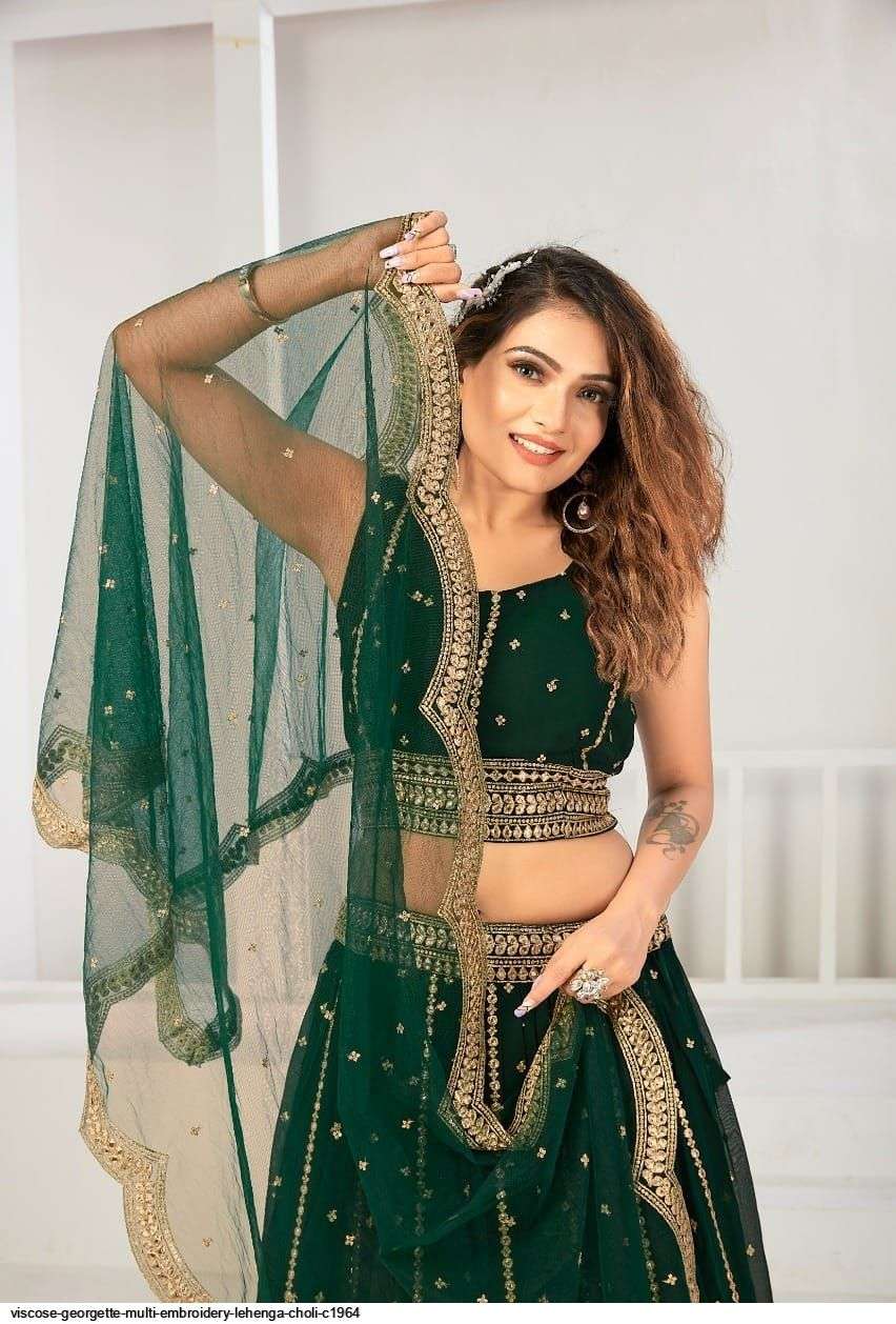 VISCOSE GEORGETTE MULTI EMBROIDERY LEHENGA CHOLI C1964 Wholesale catalog