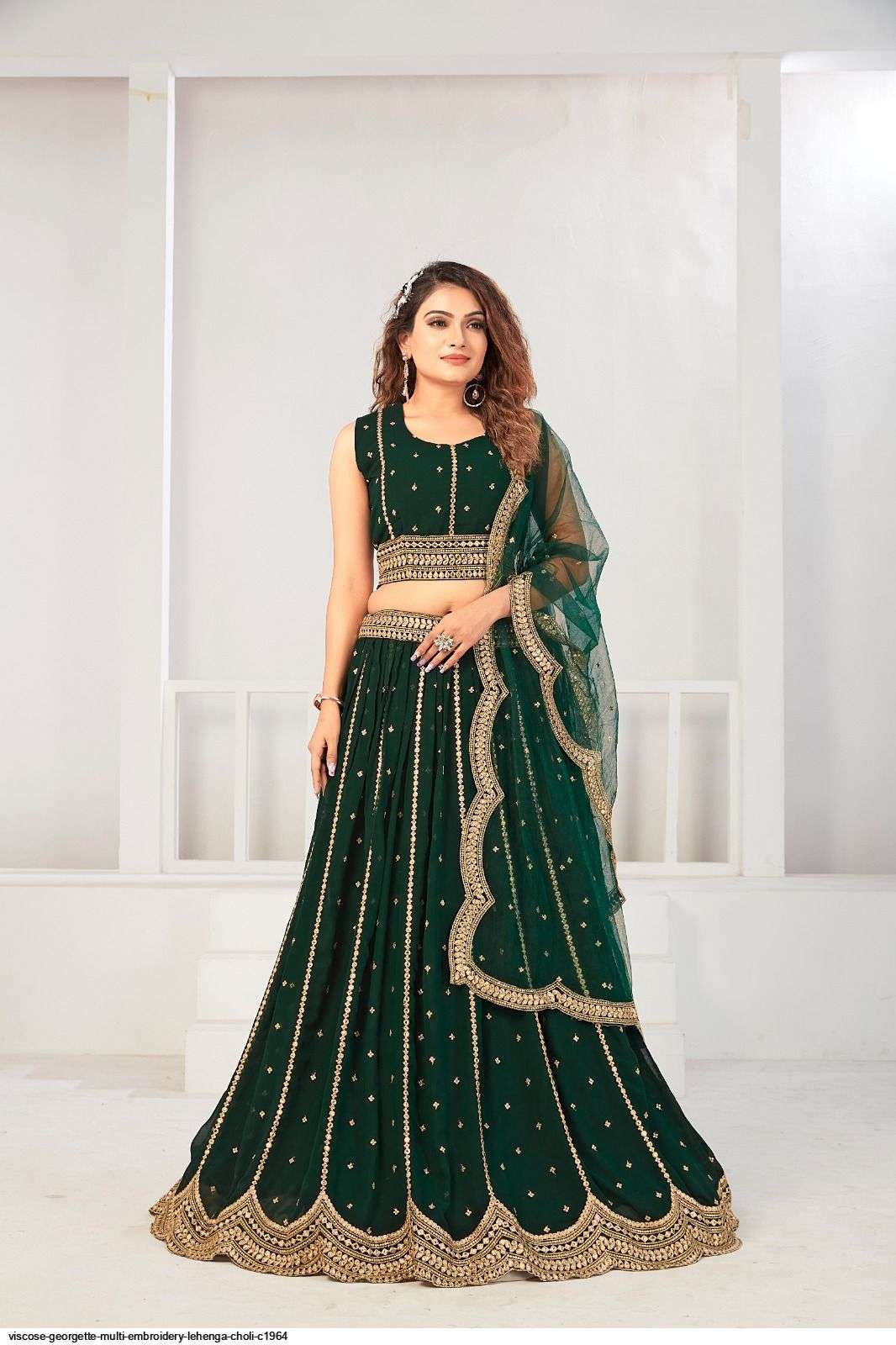 VISCOSE GEORGETTE MULTI EMBROIDERY LEHENGA CHOLI C1964 Wholesale catalog