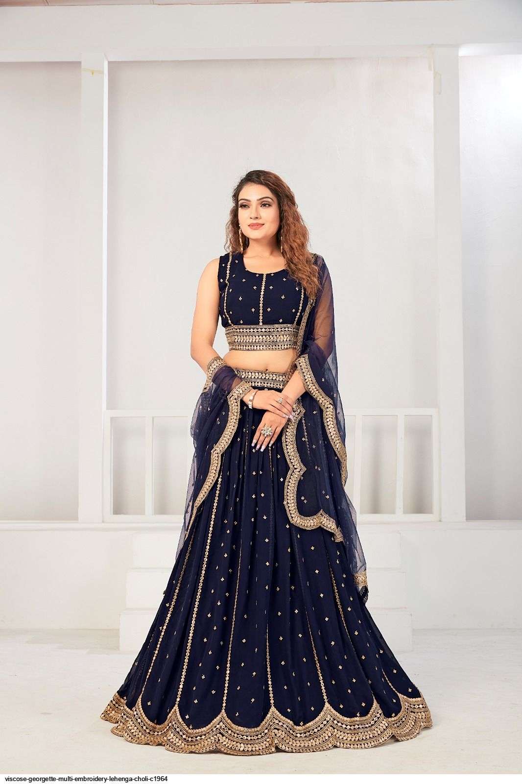 VISCOSE GEORGETTE MULTI EMBROIDERY LEHENGA CHOLI C1964 Wholesale catalog