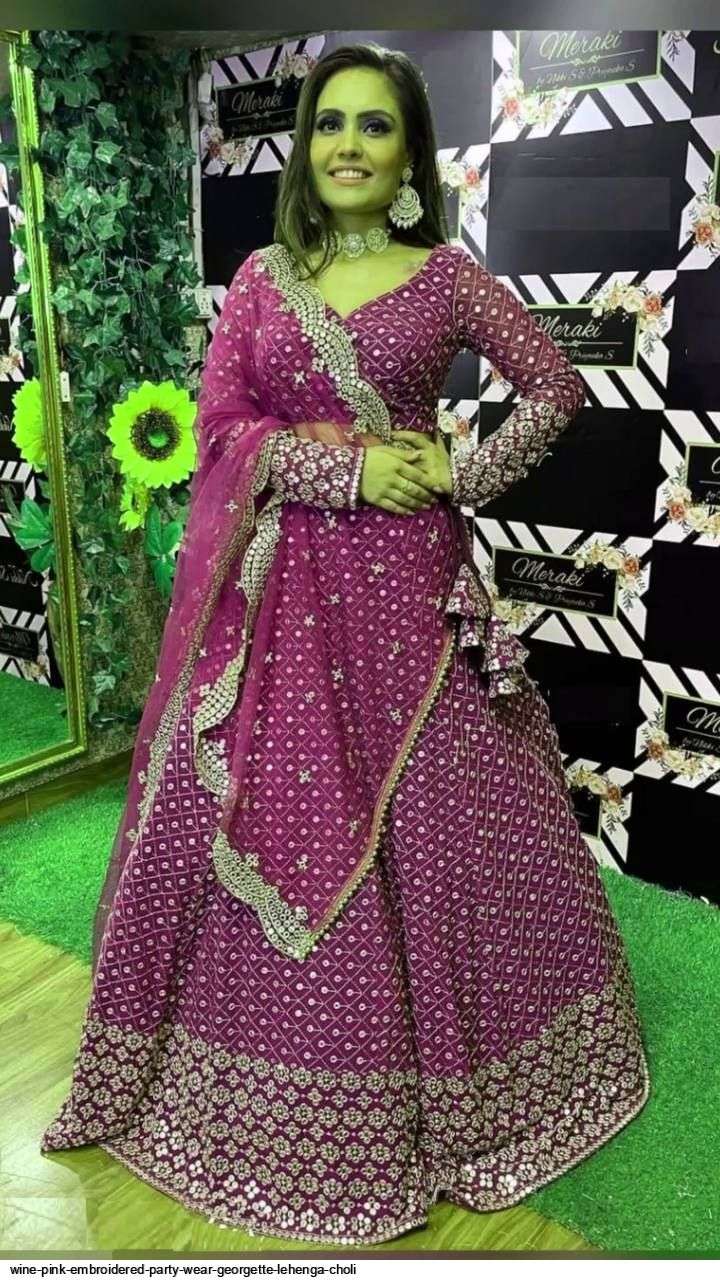 WINE PINK EMBROIDERED PARTY WEAR GEORGETTE LEHENGA CHOLI Wholesale catalog