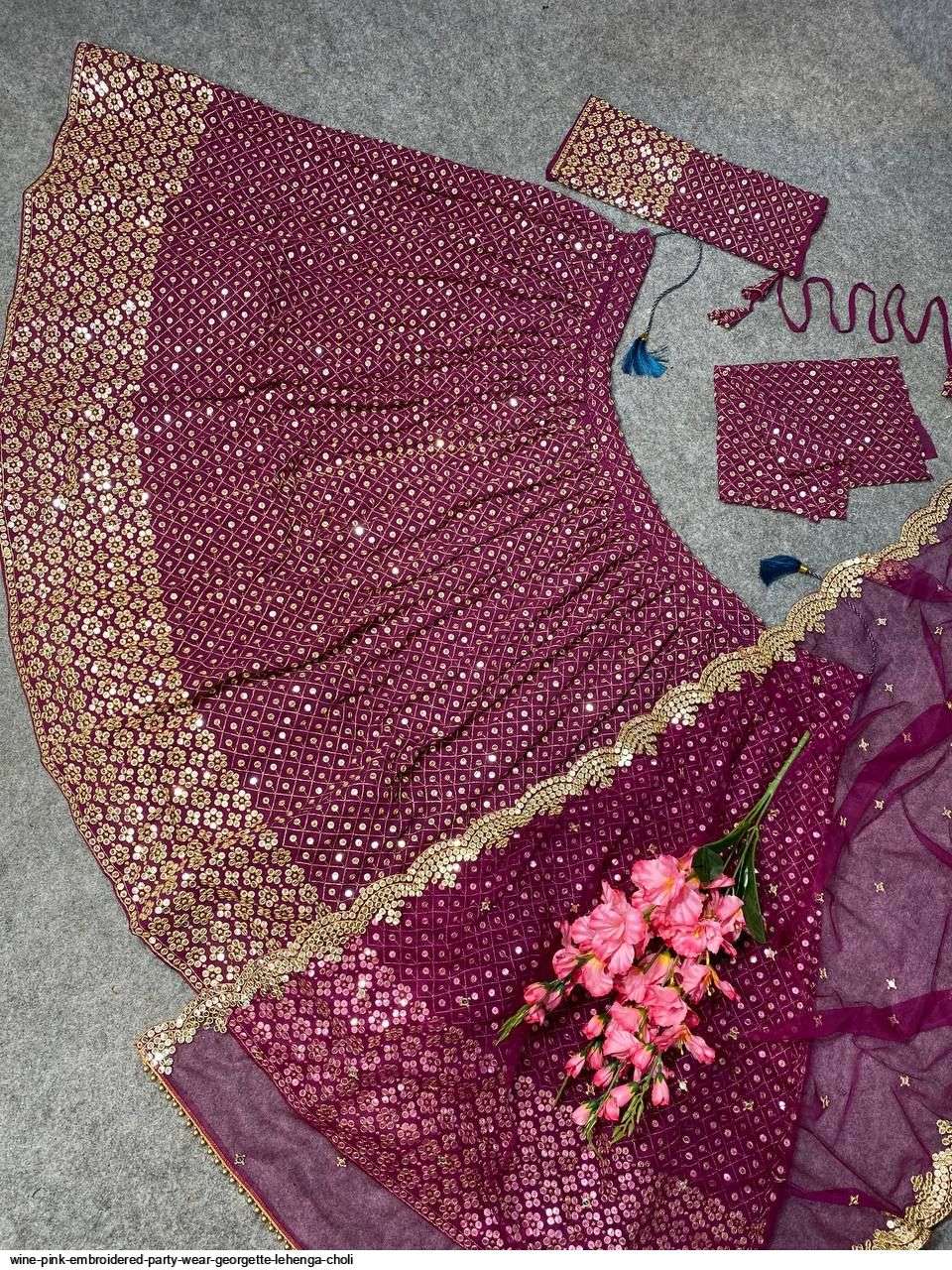 WINE PINK EMBROIDERED PARTY WEAR GEORGETTE LEHENGA CHOLI Wholesale catalog