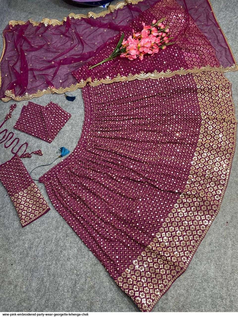 WINE PINK EMBROIDERED PARTY WEAR GEORGETTE LEHENGA CHOLI Wholesale catalog