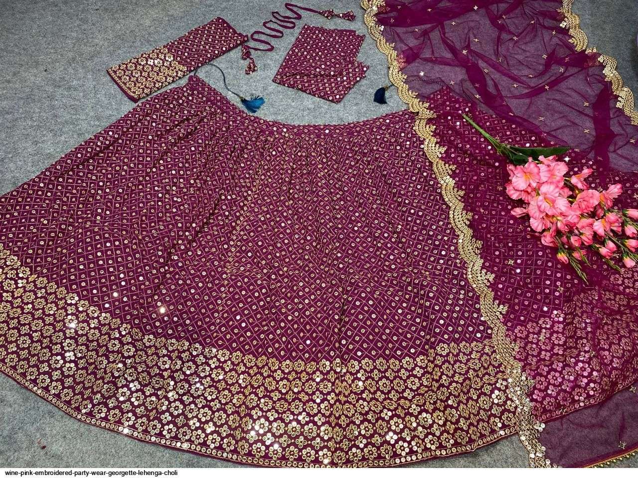WINE PINK EMBROIDERED PARTY WEAR GEORGETTE LEHENGA CHOLI Wholesale catalog