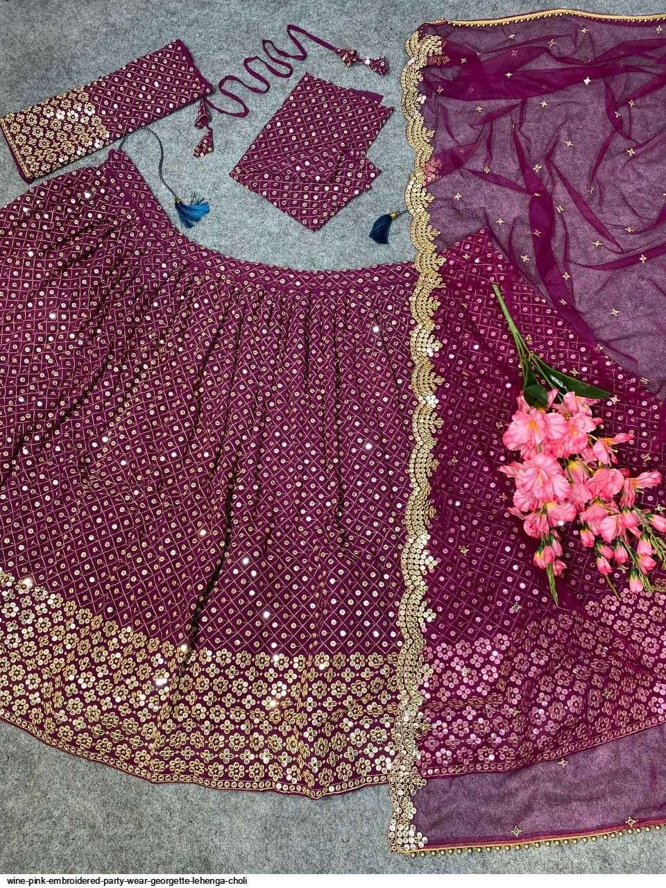 WINE PINK EMBROIDERED PARTY WEAR GEORGETTE LEHENGA CHOLI Wholesale catalog