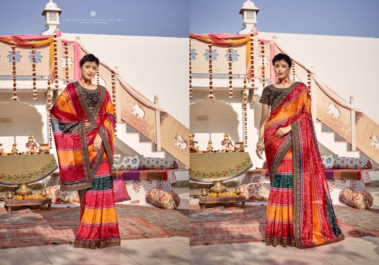 Ynf Bandhani Sequence Printed Organza Saree Wholesale catalog