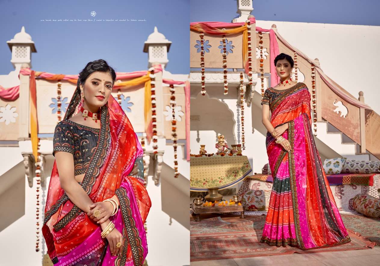Ynf Bandhani Sequence Printed Organza Saree Wholesale catalog
