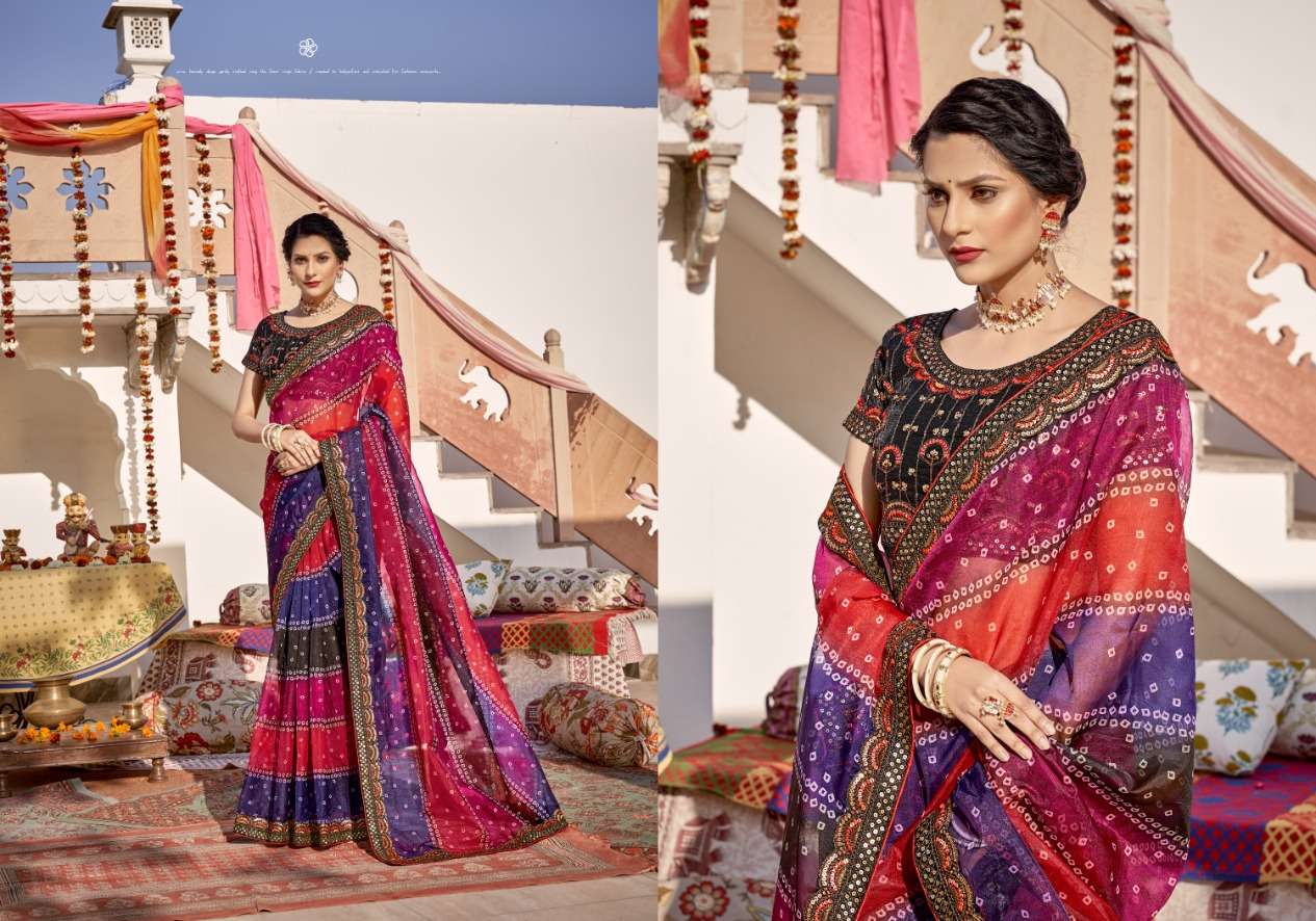 Ynf Bandhani Sequence Printed Organza Saree Wholesale catalog