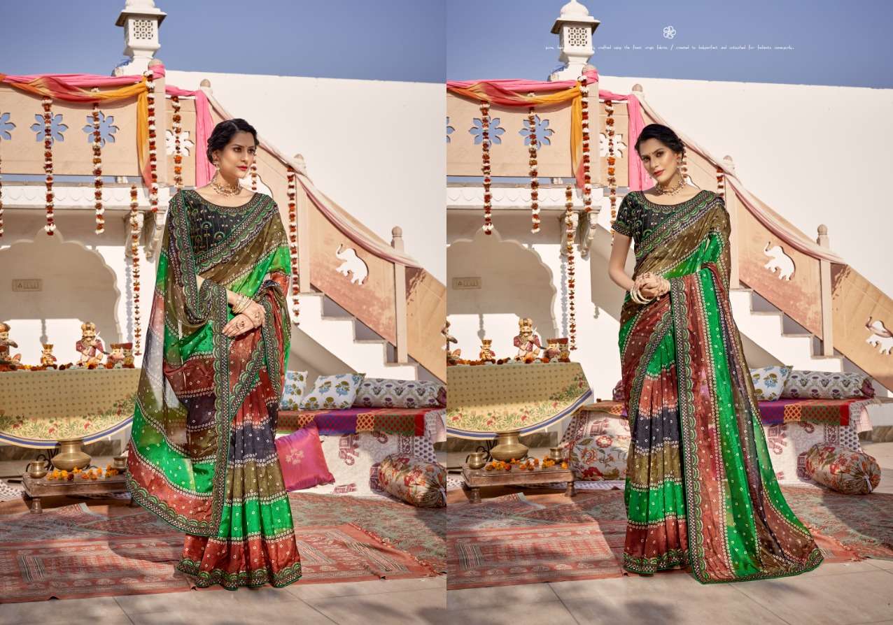 Ynf Bandhani Sequence Printed Organza Saree Wholesale catalog