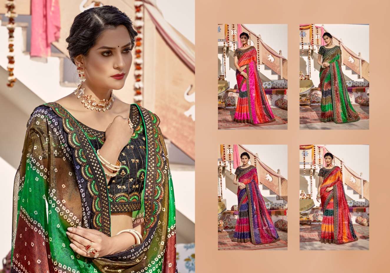 Ynf Bandhani Sequence Printed Organza Saree Wholesale catalog